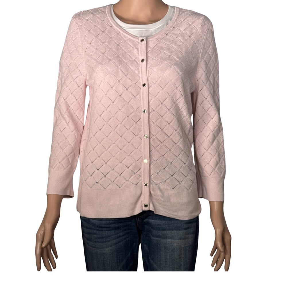 White House Black Market Pink Diamond Knit Cardigan – Size L